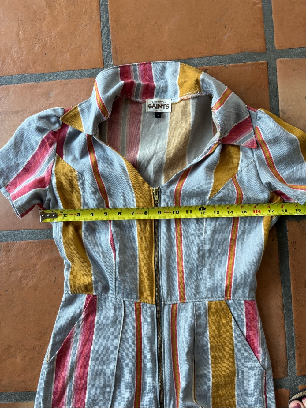 Forgotten Saints one of a kind jumpsuit handmade with striped vintage fabric - Picture 6 of 9